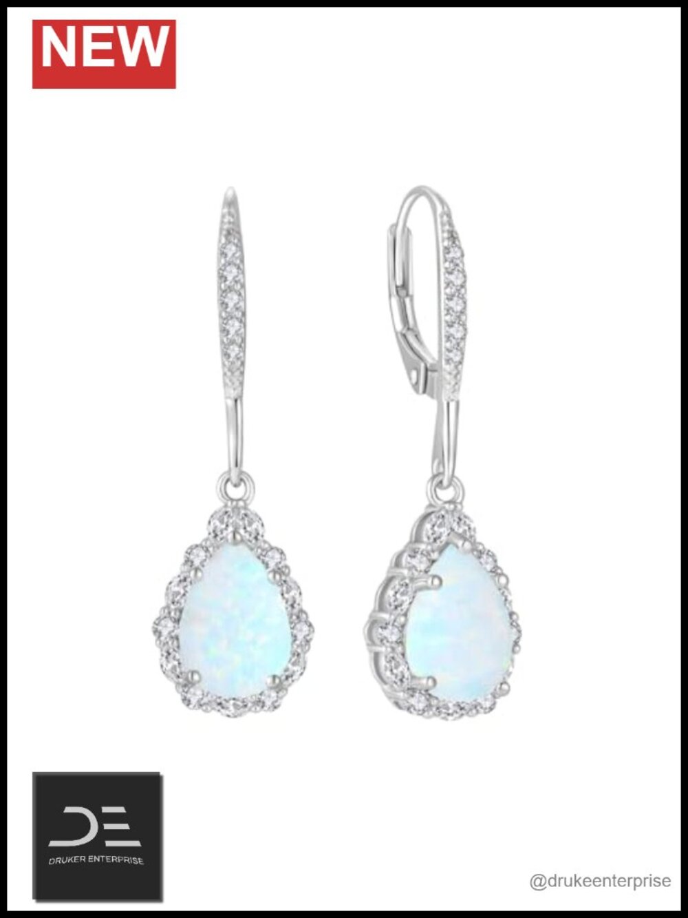 Opal Earrings 925 Sterling Silver Dangle Drop Leverback Cubic Zirconia